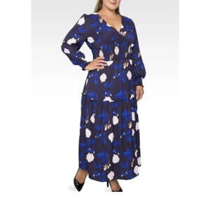 Standards & Practices Zina Smocked Waist Long Sleeve Maxi Dress Floral-Print 1X
